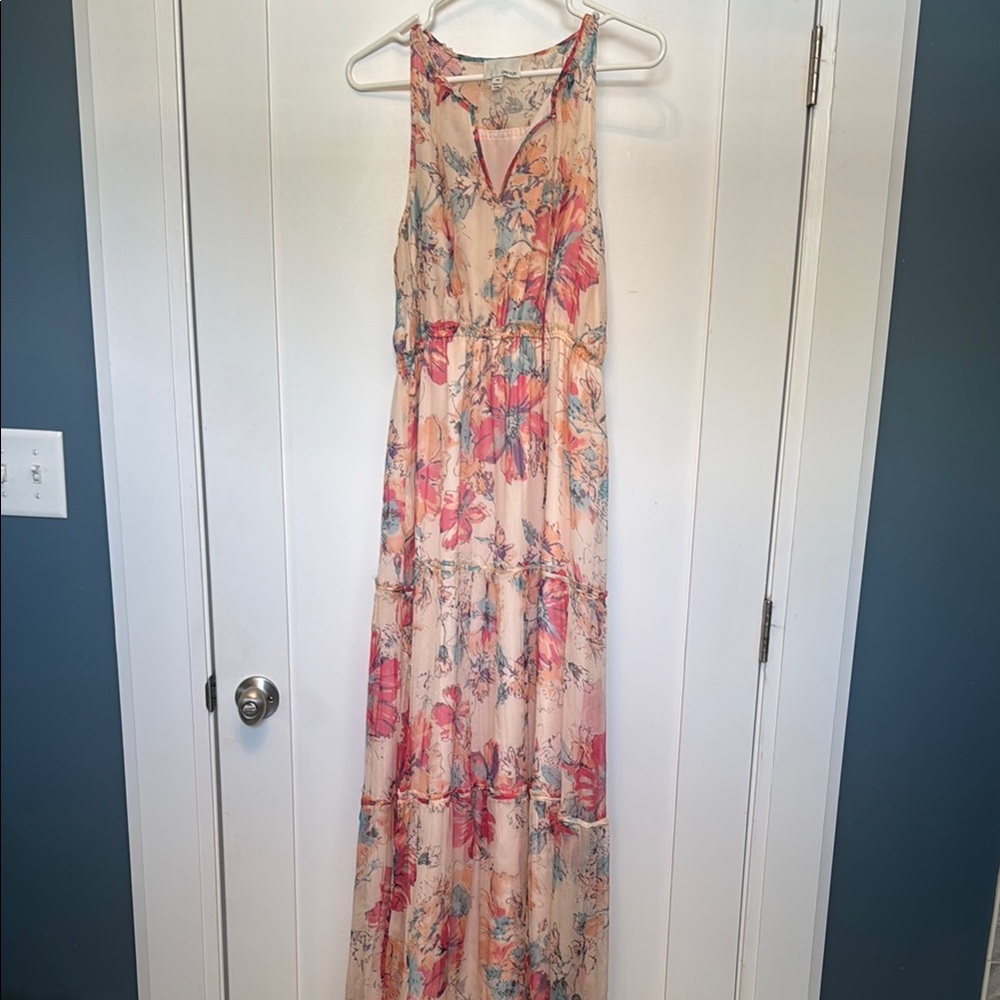 Greylin Pink and Orange Halter Maxi Sundress
